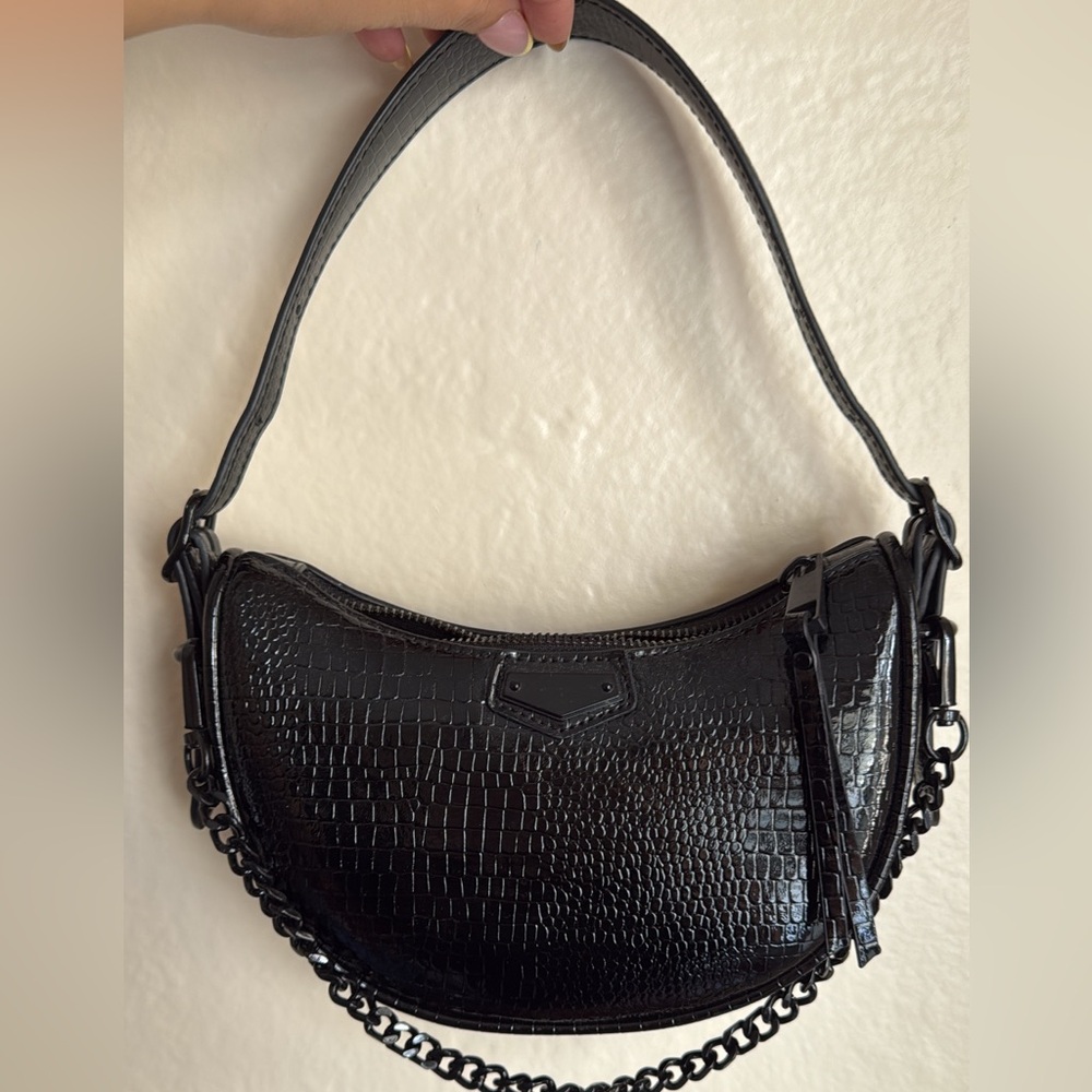 Aldo Black Croc-Embossed Shoulder Bag